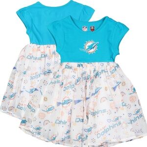 NFL Miami Dolphins Toddler Girls Princess Dress Aqua Orange Size 3T Wes & Willy
